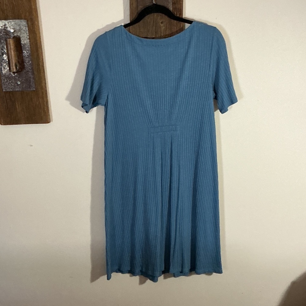 J Jill Wearever Collection Blue Ribbed Short Sleeve Dress - Picture 5 of 5